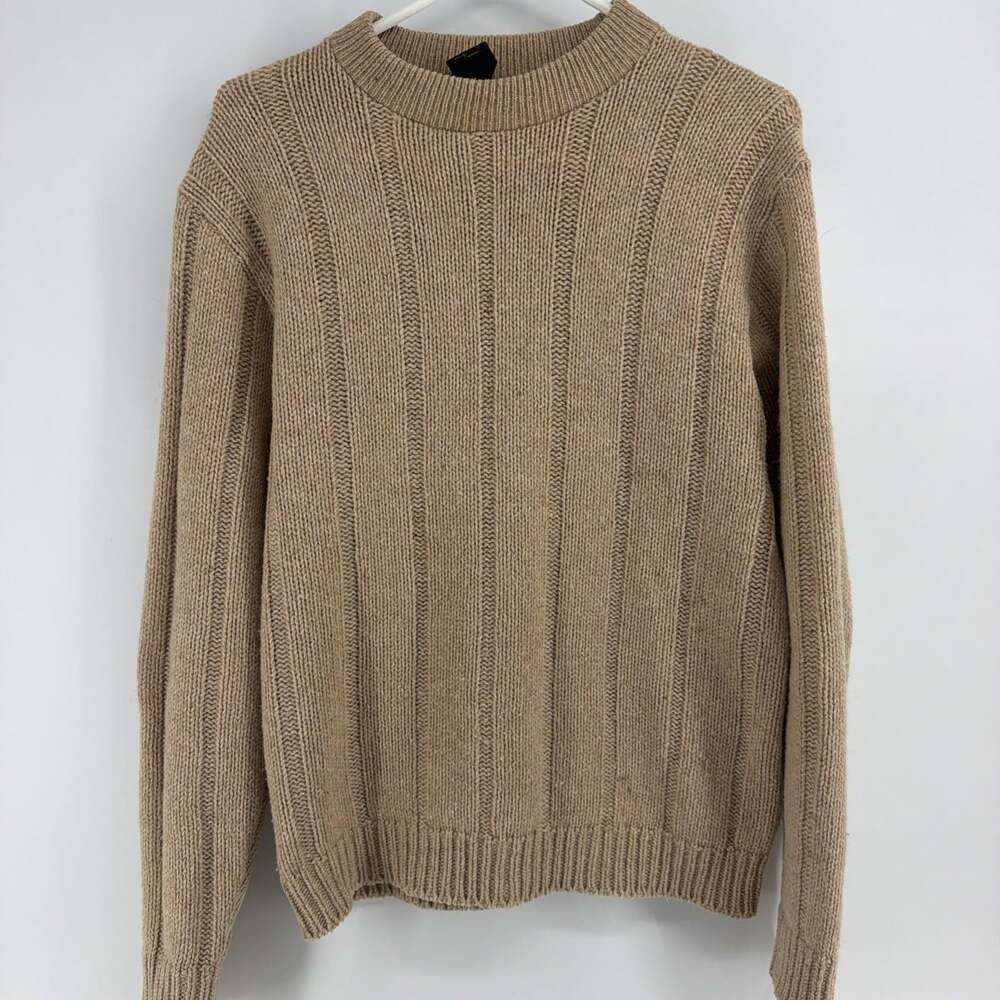 Vintage Sportswear Ribbed Knit Sweater Men’s M Beige Crewneck Alpaca Wool Blend